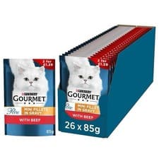 Image of Purina Gourmet Perle Cat Food Mini Fillets in Gravy Beef 26 x 85g Pouches