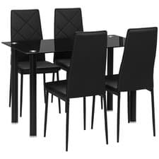 Image of HOMCOM Kitchen Dining Table Set with 4 Chairs Padded Seat Glass Tabletop Black