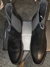 Image of Box 27. Kurt Geiger Mens Black Leather Ankle Chelsea Boots UK6 Polished Pull On
