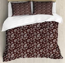 Image of Brown Paisley Duvet Cover Set Damask Flowers Motif