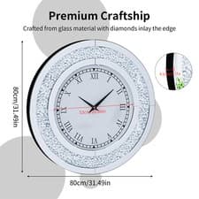 Image of 4Style Large Wall Clock Decorative Silver Glass Mirror Clock Silent Easy to Read