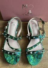 Image of Moda In Pelle Normanie Snake Print Asymetric Strap Green Stud Sandals size 4 NEW