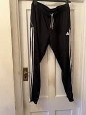 Image of New ADIDAS Black & White 3 Stripe Sport Football Tapered Leg Pants Joggers,L