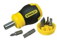Image of Stanley STA066357 Stubby Screwdriver Non Ratchet - Multi Bit Small Magnetic Tool