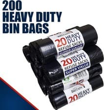 Image of 200 HEAVY DUTY BLACK REFUSE SACKS STRONG THICK RUBBISH BAGS BIN LINERS