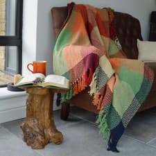 Image of Check Herringbone Multicoloured Cotton Tasselled Throw Blanket for Bed Sofa