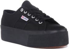 Image of Superga 2750 Cotu Classic Lace Up Elegant Canvas Trainers All Black Size 3 - 8