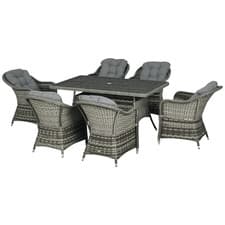 Image of Outsunny PE Rattan Garden Dining Set for 6 with Seat and Back Cushions