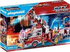 Image of Playmobil 70935 City Action Rescue Vehicles: Fire Engine with Tower Ladder Light