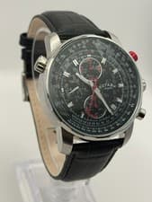 Image of Rotary GS03641/04 Men’s Chronograph Date Black Dial Leather Strap Watch