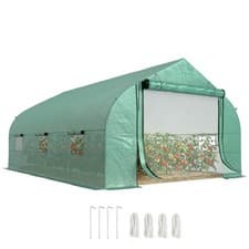Image of Outsunny 4.5 x 3 x 2m Outdoor Tunnel Greenhouse w/ Roll Up Door 6 Windows Green