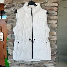 Image of Calvin Klein Jeans Designer Womens Quilted Oversized Puffer Vest Ecru L XL NWT