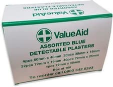 Image of Value Aid Blue Detectable Plasters – Box of 100 Assorted Plasters for Caterin