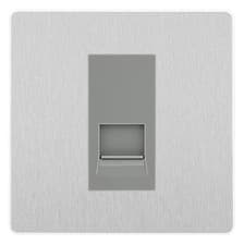 Image of BG Evolve Brushed Steel Single RJ11 Telephone Socket PCDBSRJ111 - Grey Insert