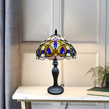 Image of Tiffany Table Lamp Multicolored Handcraft Glass 10" Stained Dome Round Shade UK