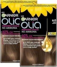 Image of 2 X Garnier DOUBLE Olia Permanent Hair Dye,Full Grey Coverage 6.0 Light Brown