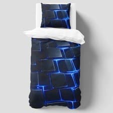 Image of 3D Squares Blue Duvet Cover Single Size Geometric Cube Pattern Bedding