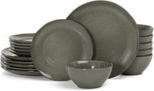 Image of 18pc Stoneware Dinnerware Set Plates Bowls Dark Olive Service for 6