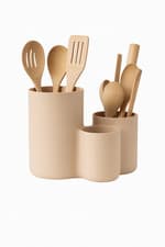 Image of Modern Kitchen Utensil Holder with Three Cups, Utensil Basket (DEL-0053)