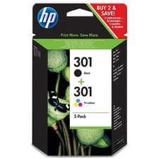 Image of Genuine HP 301 Black & Colour Ink Cartridge Twin Pack N9J72AE | FREE DELIVERY