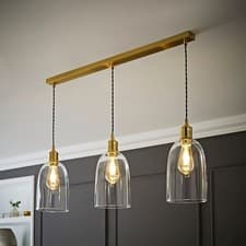 Image of Dome Glass Shade 3 Way Drop Bar Ceiling Pendant Light Chrome Gold Black Brass