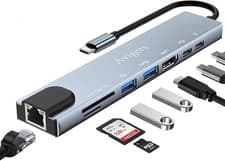 Image of USB C Hub with Ethernet Adapter, 8 in 1 USB C Multiport Adapter with 100W PD, 4K