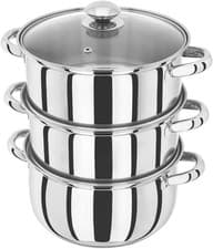 Image of Judge Essentials Stainless Steel 3 Tier Steamer 24cm, Vented Glass Lid, Integral