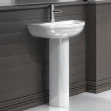 Image of Bathroom 500mm Ceramic Wash Basin & Full Pedestal Modern Round 1 Tap Hole Sink