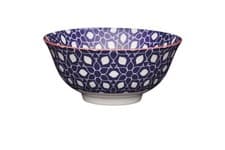 Image of KitchenCraft Ceramic Cereal/Soup Bowl Blue Floral Geometric Print Design