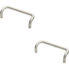 Image of 2x Cranked Door Pull Handle 19mm Dia 225mm Fixing Centres Satin Steel
