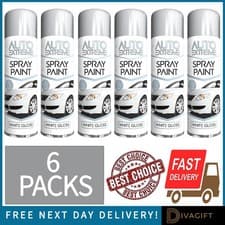 Image of 6 x WHITE GLOSS FINISH SPRAY PAINT 250ML AEROSOL FOR CAR METAL WOOD PLASTIC NEW