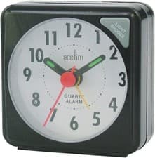Image of ALARM CLOCK ACCTIM INGOT TRAVEL CRESCENDO LUMINOUS HANDS LIGHT SNOOZE BLACK