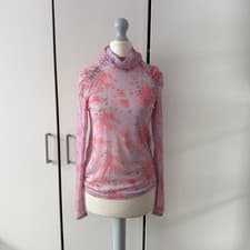 Image of Free People It's Fair Game Printed Mesh Long Sleeve Top Size M
