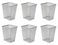 Image of OSCO Silver Wiremesh Waste Bin | Square | 6 Pack | Height - 30 cm | Width - 25 c