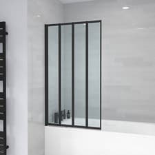 Image of Nes Home 800 x 1400 mm 4 Fold Door Bath Shower Screen Black Frame