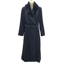 Image of Naked Wardrobe Womans size S The Statement Faux Fur Trim Trench Coat Navy NWOT