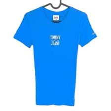 Image of TOMMY HILFIGER JEANS Women Blue Skinny Crew Neck Short Sleeve T Shirt Size XS