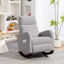 Image of Upholstered Accent Armchair with Side Pockets & Solid Wood Legs