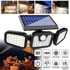 Image of 3-Head 74 LED Solar Powered PIR Motion Sensor Wall Garden Security Flood Lamp