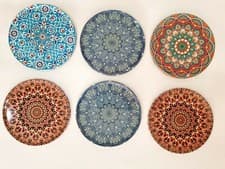Image of Drink Coasters Set Of 6 Turkish Moroccan Design Round Coaster Tea Coffee Cup Mat