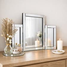 Image of Large Glass Mirror Dressing Table Luxury Tri-Fold Dressing Vanity Free Standing