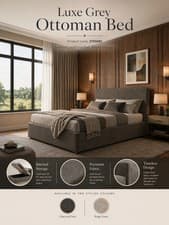 Image of OTTOMAN STORAGE GAS LIFT UP DOUBLE & KING SIZE FABRIC BED MEMORY FOAM MATTRESS