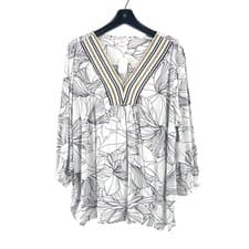 Image of Stella + Ginger Womens Floral V-Neck Blouse With 3/4 Sleeves Size 2X Sea Salt