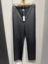 Image of M&S Black Faux Leather Trousers Size 22 High Waisted Straight Leg Casual new