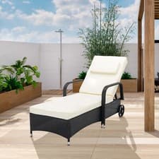 Image of Sun Loungers Set Adjustable Rattan Garden Lounger Bed Recliner Outdoor Venice