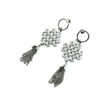Image of Mariana Earrings Symbolic Rhodium Plated "Good Luck" Braided Chinese Knot Ta...