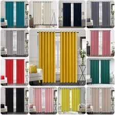 Image of Blackout Eyelet Curtains Black Out Thermal Ring Top Ready Made Curtain Pair
