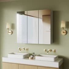 Image of Bathroom Mirror Cabinet 3 Door Shelf Storage Wall Mounted Cupboard White Iqpwolp