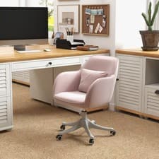 Image of Velvet-Feel Tub Office Chair w/ Massage Pillow Wheels Adjustable Height
