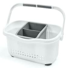 Image of Addis Sink Caddy Organiser Sponge Holder Cutlery Drainer with Handle, White/Grey